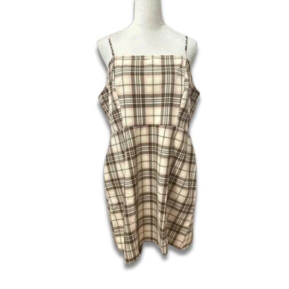 BP A-Line Dress Plaid Pattern Stretchable Above Knee Zip Closure Ivory W 1X NWOT - Picture 1 of 8